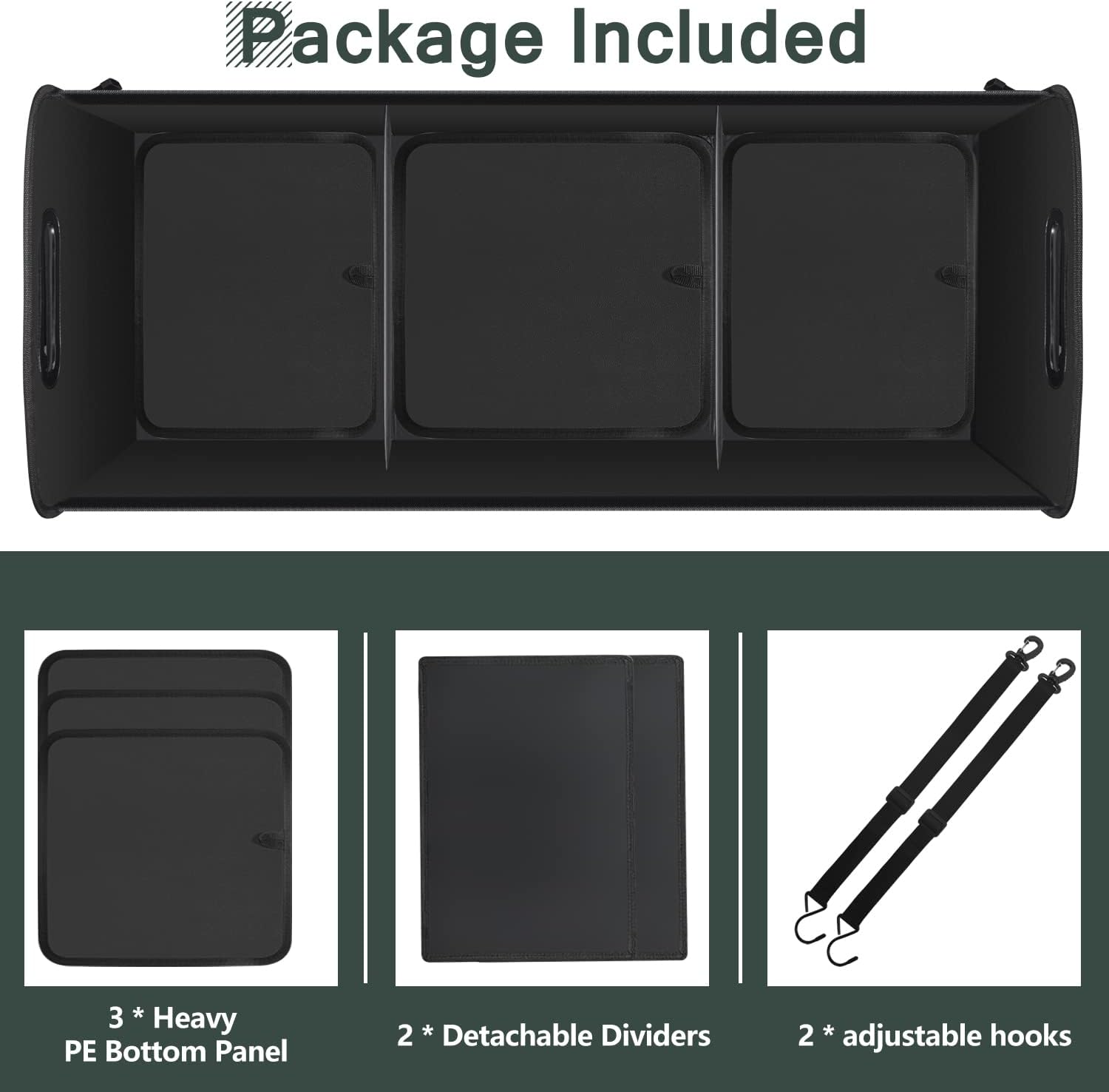 Trunk Organizer for Car, Sturdy Storage Organization with Non-Slip Bottom Strips, 95L Large Capacity Cargo Organizer for Suv, Truck, Sedan, Waterproof Portable Car Organizers for Women Men