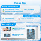 Portable Air Conditioners, 4 in 1 Mini AC Air Conditioner with 1000ml Water Tank, 3 Speeds, 2 Mist Modes, 2/4/8H Timer, Ambient Light, USB Evaporative Air Cooler Cooling Fan for Camping Room Bedroom