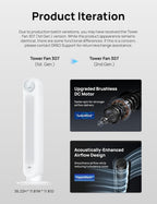 DREO Tower Fan for Bedroom, 2026 Upgraded DC Motor, 28ft/s High Velocity, 20dB Ultra Quiet Standing Fan, 8 Speeds 4 Modes, 90° Oscillating Bladeless Fan for Indoors, Floor Fans with Remote