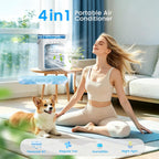 Portable Air Conditioners, 4 in 1 Mini AC Air Conditioner with 1000ml Water Tank, 3 Speeds, 2 Mist Modes, 2/4/8H Timer, Ambient Light, USB Evaporative Air Cooler Cooling Fan for Camping Room Bedroom