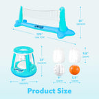 JOYIN Inflatable Pool Float Set Volleyball Net & Basketball Hoops, Balls Included for Kids and Adults Swimming Game Toy, Summer Floaties, Volleyball Court |Basketball