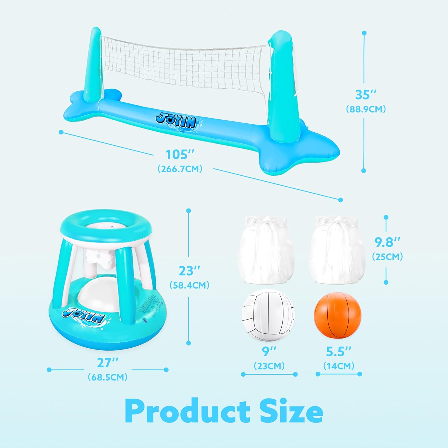 JOYIN Inflatable Pool Float Set Volleyball Net & Basketball Hoops, Balls Included for Kids and Adults Swimming Game Toy, Summer Floaties, Volleyball Court |Basketball