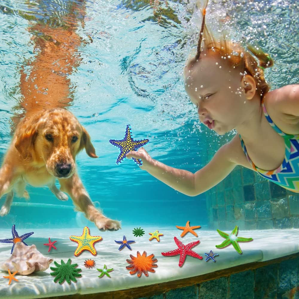 YUJUN 16 Pieces Big Diving Pool Toys, Beach Colorful Starfish Summer Swimming Underwater Pool Toys Soft Rubber Dive Throw for Kids Birthday Swimming Pool Party Favors Fish Tank Stuffer (2 Sizes)