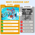 2-in-1 Poor Toy Basketball & Ring Toss Game with 4 Balls, 6 Rings&Pump, Summer Pool Toys Outdoor Water Fun Family Party for Age 3-12