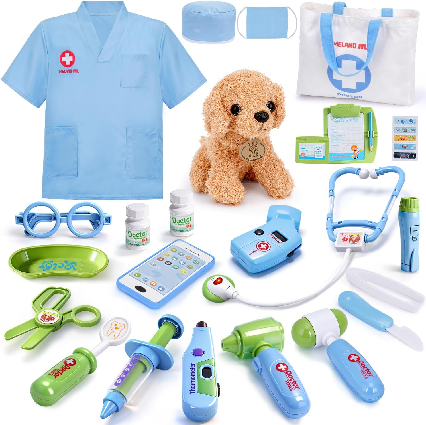 Meland Toy Doctor Kit for Girls - Pretend Play Doctor Set with Carrying Case,Stethoscope Toy & Dress Up Costume - Doctor Play Set for Girls Toddlers Ages 3 4 5 6 Year Old for Role Play Gift