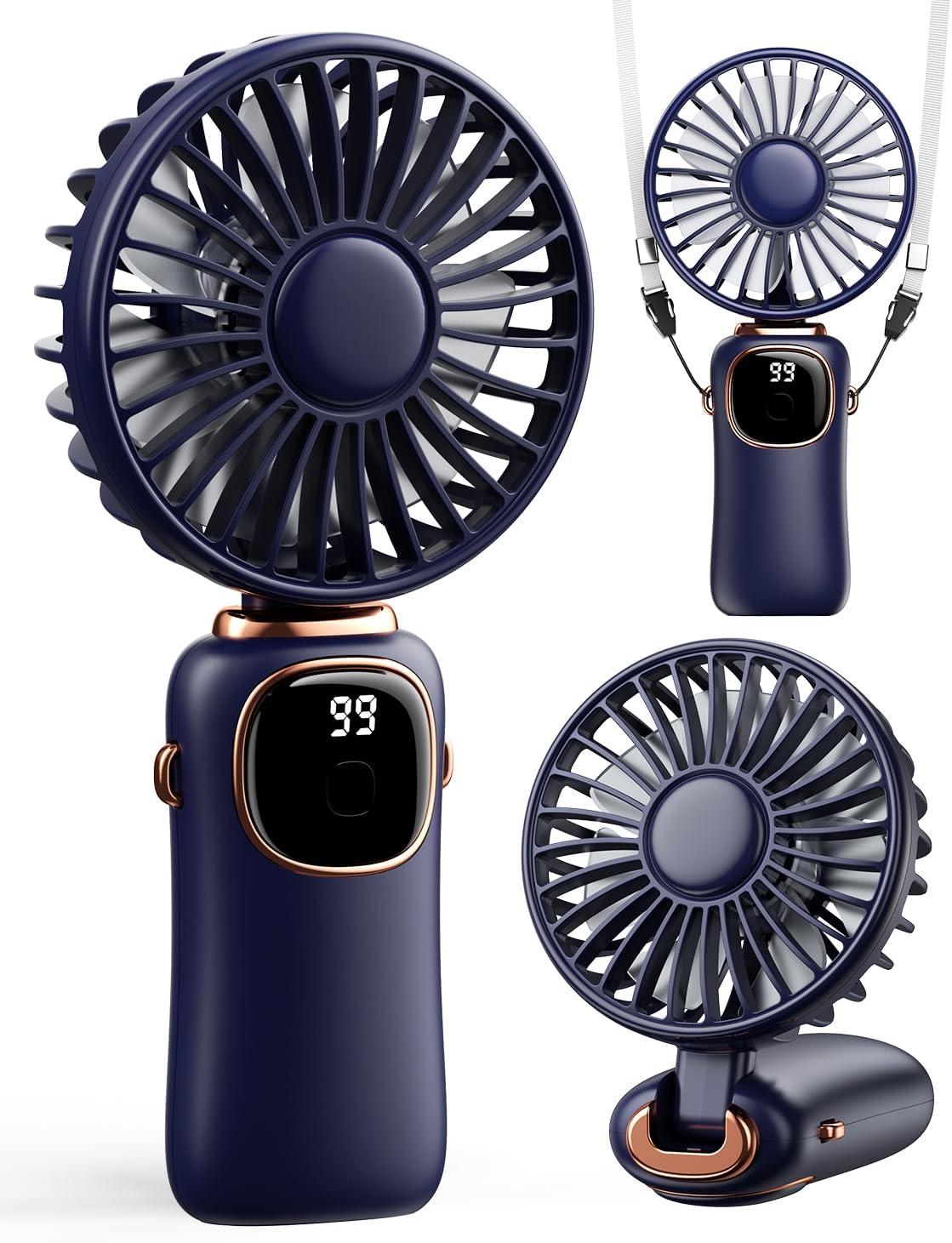 coldSky Portable Handheld Fan, 4000mAh Battery Operated 3 in 1 Multifunction Personal Travel Fans with Digital Display, 90° Foldable Desk Fans with Base, 5 Speed Lash Fan for Makeup/Office