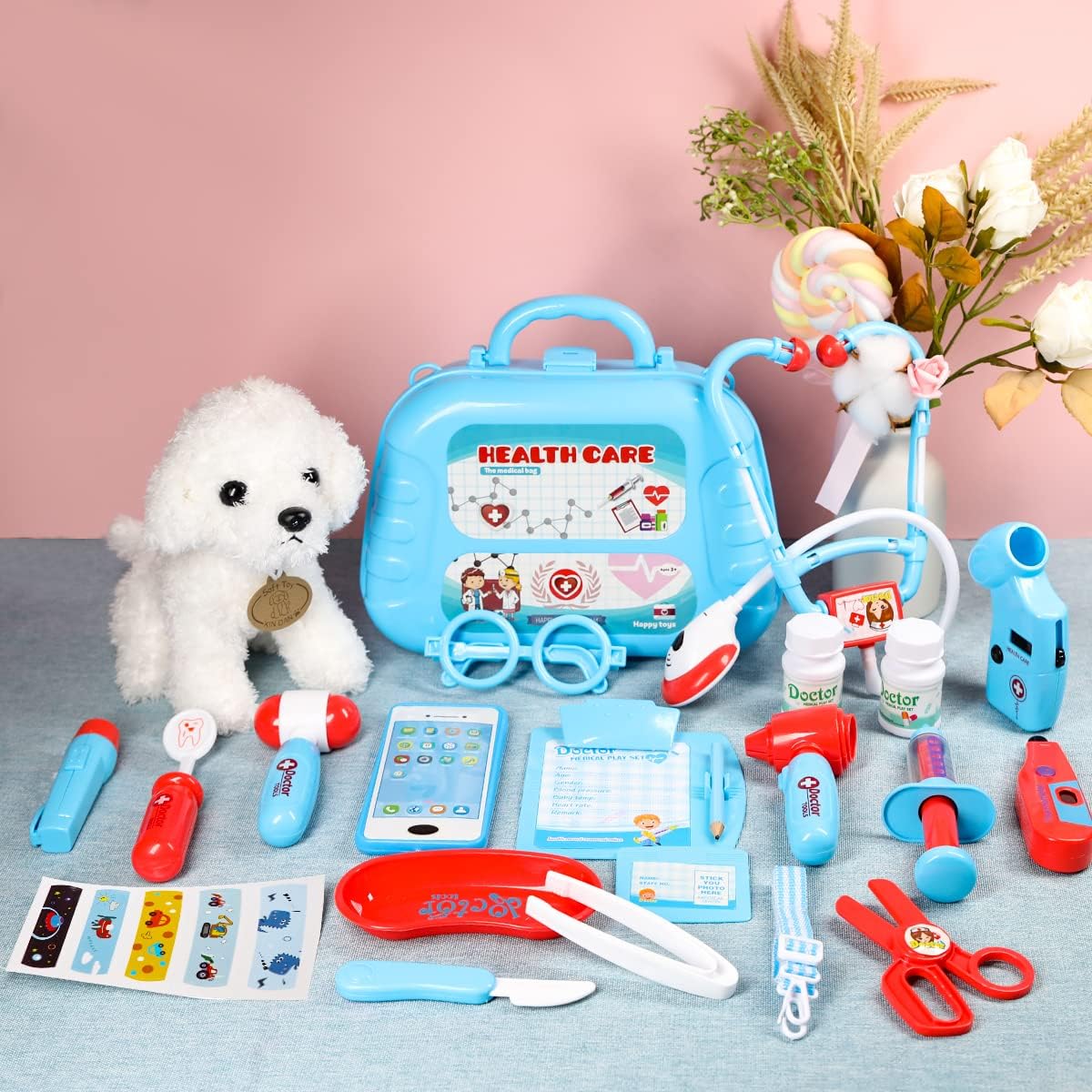 Meland Toy Doctor Kit for Girls - Pretend Play Doctor Set with Carrying Case,Stethoscope Toy & Dress Up Costume - Doctor Play Set for Girls Toddlers Ages 3 4 5 6 Year Old for Role Play Gift