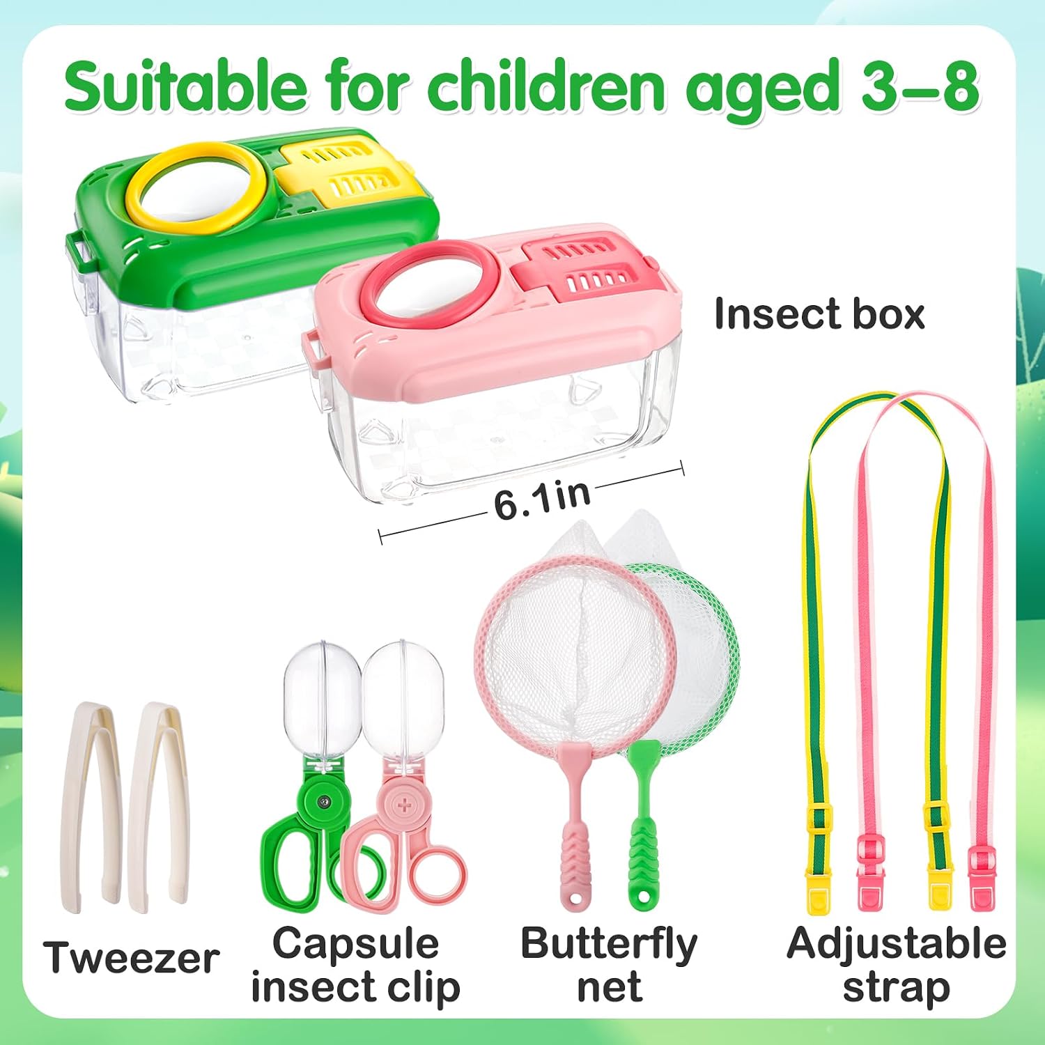 2 Sets Bug Catcher for Kids, Bug Catching Kit Gifts with Butterfly Net Toys | Built-in Magnifying Glass Bugs Box, Kids Camping Toys Bugs Collection Outdoor Explorer Kit for Age 3 4 5 6 7 8
