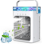 Portable Air Conditioners, 4 in 1 Mini AC Air Conditioner with 1000ml Water Tank, 3 Speeds, 2 Mist Modes, 2/4/8H Timer, Ambient Light, USB Evaporative Air Cooler Cooling Fan for Camping Room Bedroom