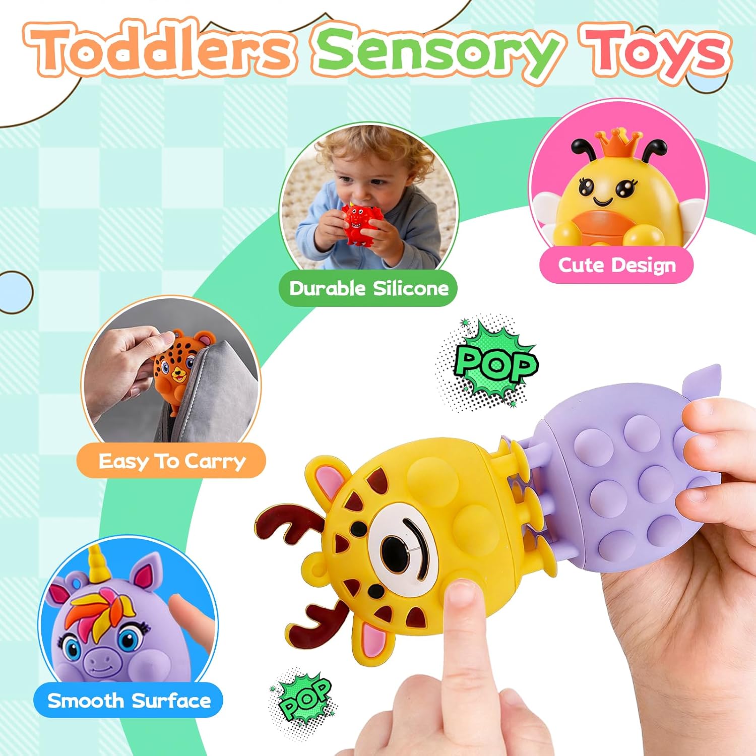 Animal Pop Suction Fidgets Toys, Toddler Travel Toys for Airplane Car Activities Essential, Party Favors for Kids, Goodie Bags Stuffers for Kids, Toddler Bath Toys, Birthday Gifts for Boy Girls