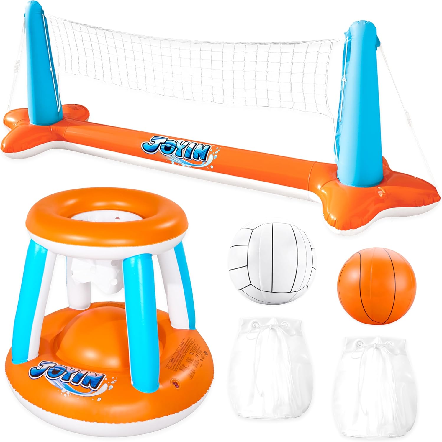 JOYIN Inflatable Pool Float Set Volleyball Net & Basketball Hoops, Balls Included for Kids and Adults Swimming Game Toy, Summer Floaties, Volleyball Court |Basketball