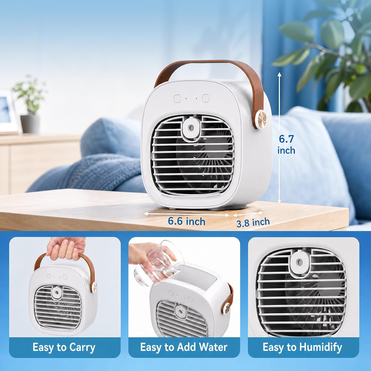 Portable Air Conditioners, 4000mAh Rechargeable Mini Air Conditioner with 3 Speeds, Quiet Desk Personal Air Cooler Fan for Bedroom, Indoor, Outdoor, Travel, and Office