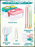 2 Sets Bug Catcher for Kids, Bug Catching Kit Gifts with Butterfly Net Toys | Built-in Magnifying Glass Bugs Box, Kids Camping Toys Bugs Collection Outdoor Explorer Kit for Age 3 4 5 6 7 8
