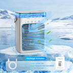 Portable Air Conditioners, 4 in 1 Mini AC Air Conditioner with 1000ml Water Tank, 3 Speeds, 2 Mist Modes, 2/4/8H Timer, Ambient Light, USB Evaporative Air Cooler Cooling Fan for Camping Room Bedroom