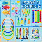 YUJUN Pool Diving Swimming Toys, Summer Underwater Game Toys with Pool Fishes Dive Sticks Rings Gems Storage Bag for Kids Swim Birthday Party Favors