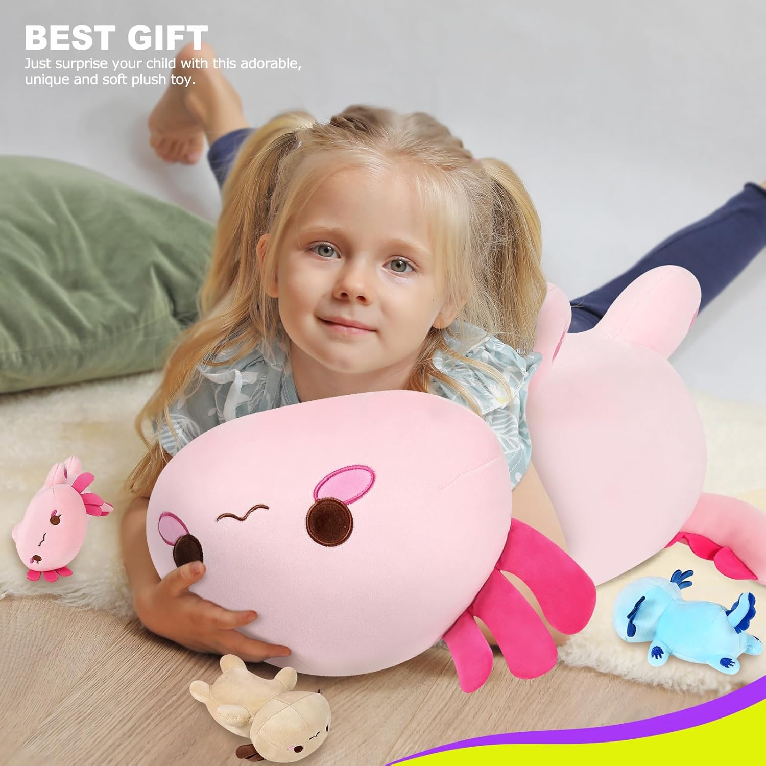 Onsoyours Cat Stuffed Animal Mommy 19.7" with 3 Kitty Plushies, 4 Piece of Cute Cat Plush Pillow Toys for Kids Girls Boys