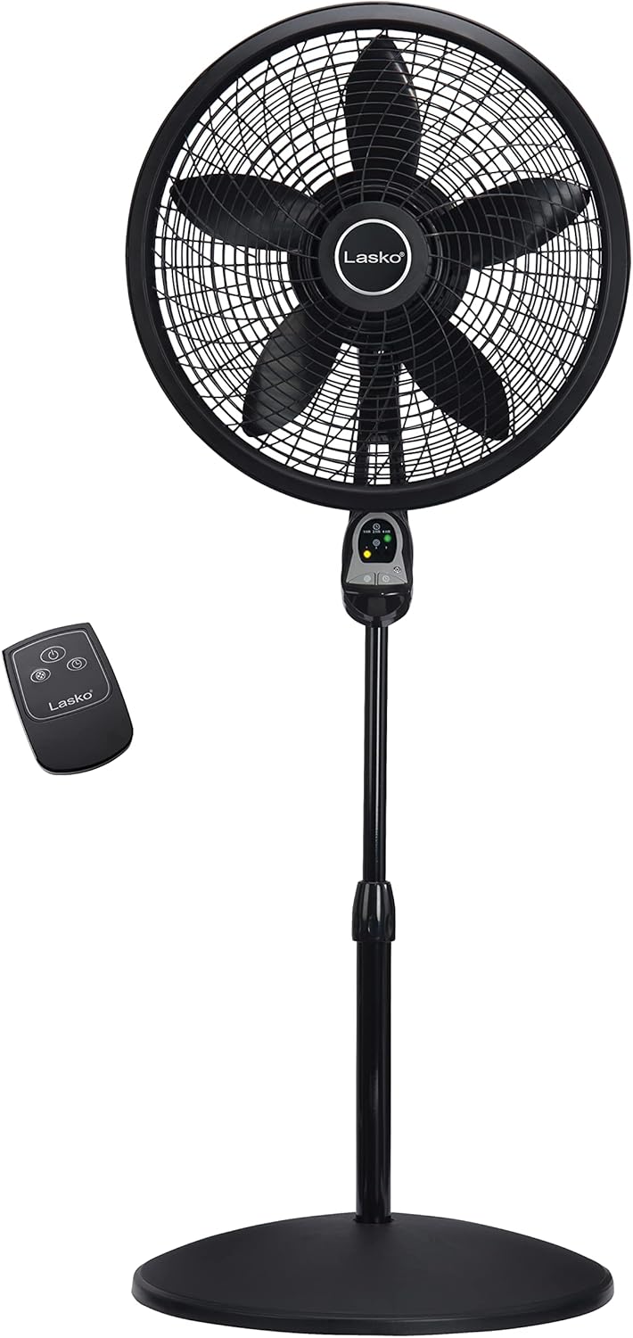 Lasko Oscillating Cyclone Pedestal Fan with Remote Control - Cooling Standing Fan for Bedroom, Living Room, and Home Office - Adjustable Height - 3 Quiet Speeds - 1843 - 18" Blade Diameter - Black