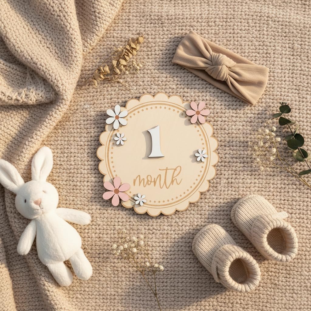 Baby Girl Monthly Milestone Signs, 1-12 Monthly Baby Milestone Girl, Newborn Photography Props Double-Sided, Nursery Decor for Girls