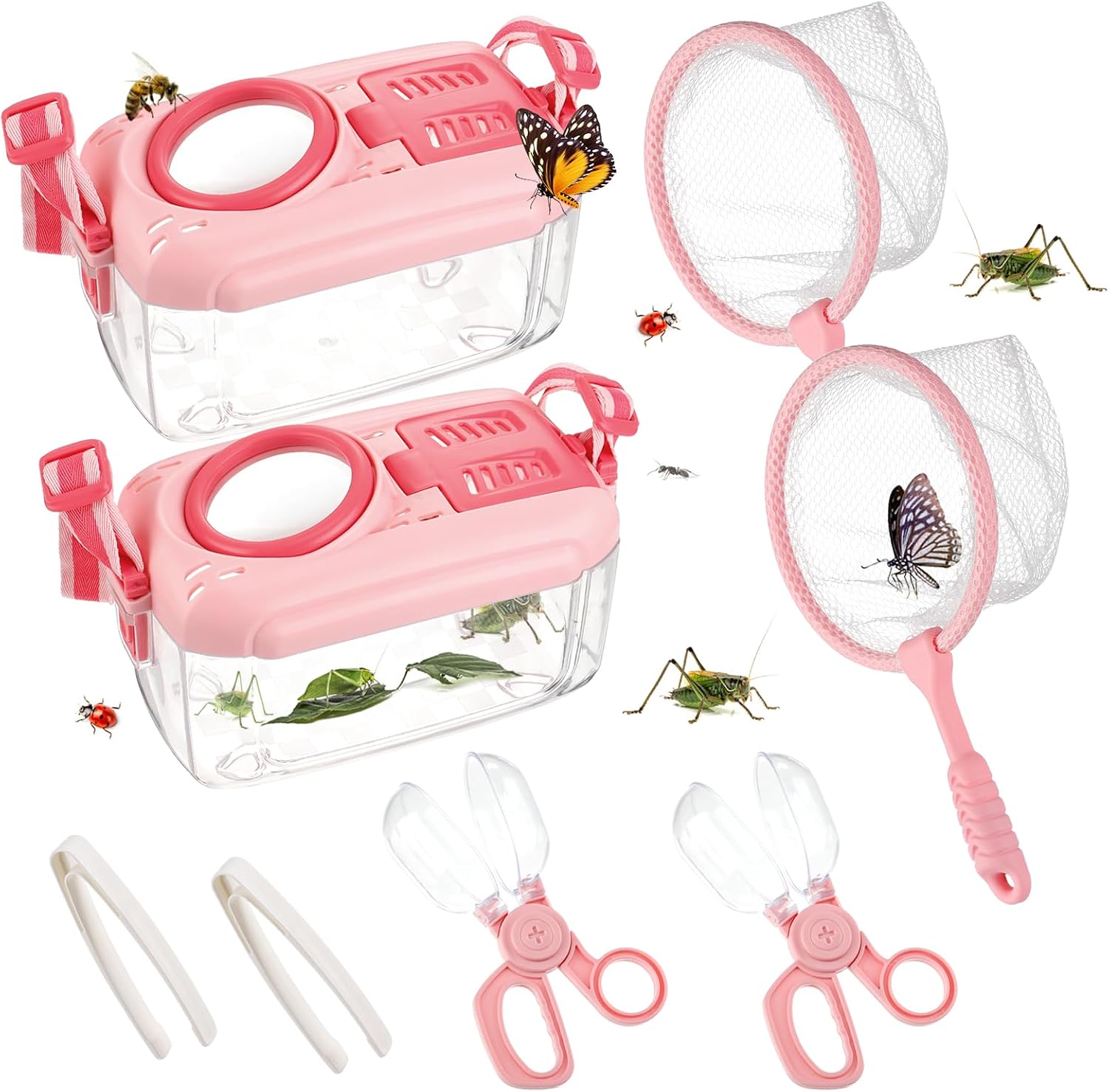 2 Sets Bug Catcher for Kids, Bug Catching Kit Gifts with Butterfly Net Toys | Built-in Magnifying Glass Bugs Box, Kids Camping Toys Bugs Collection Outdoor Explorer Kit for Age 3 4 5 6 7 8