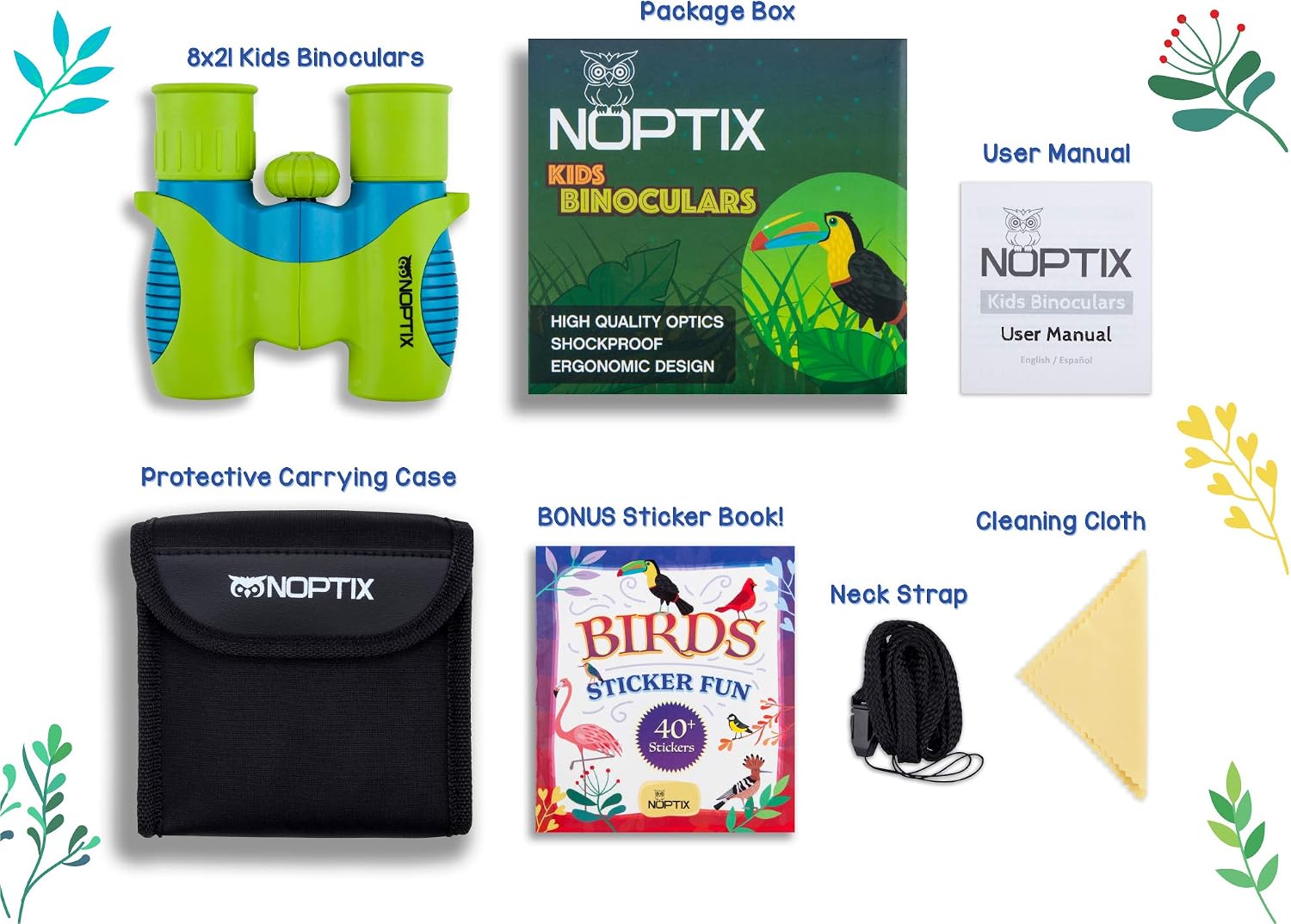 Binoculars for Kids, Girls or Boys Real Kids Binoculars in Vibrant - Includes Sticker Book with 40 Bird Species - Small Toys for Toddlers