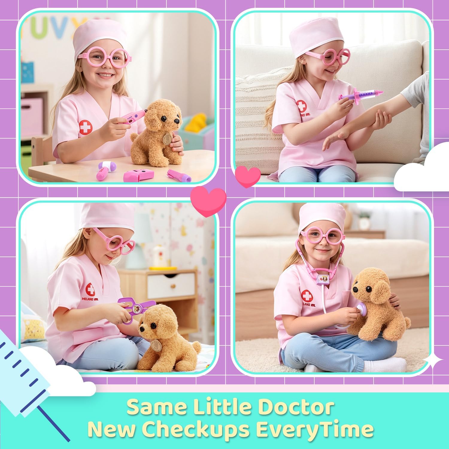 Meland Toy Doctor Kit for Girls - Pretend Play Doctor Set with Carrying Case,Stethoscope Toy & Dress Up Costume - Doctor Play Set for Girls Toddlers Ages 3 4 5 6 Year Old for Role Play Gift