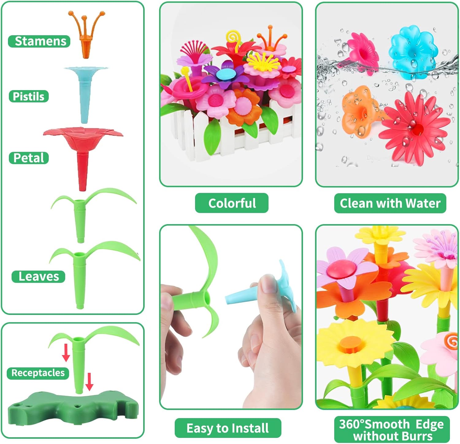 CENOVE Birthday Toys Gift for 3 4 5 6 7 Year Old Girls and Boys,Flower Garden Building Toy with Carry Box, STEM Toys for Preschool Children Educational Activity Toys