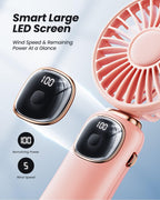 coldSky Portable Handheld Fan, 4000mAh Battery Operated 3 in 1 Multifunction Personal Travel Fans with Digital Display, 90° Foldable Desk Fans with Base, 5 Speed Lash Fan for Makeup/Office