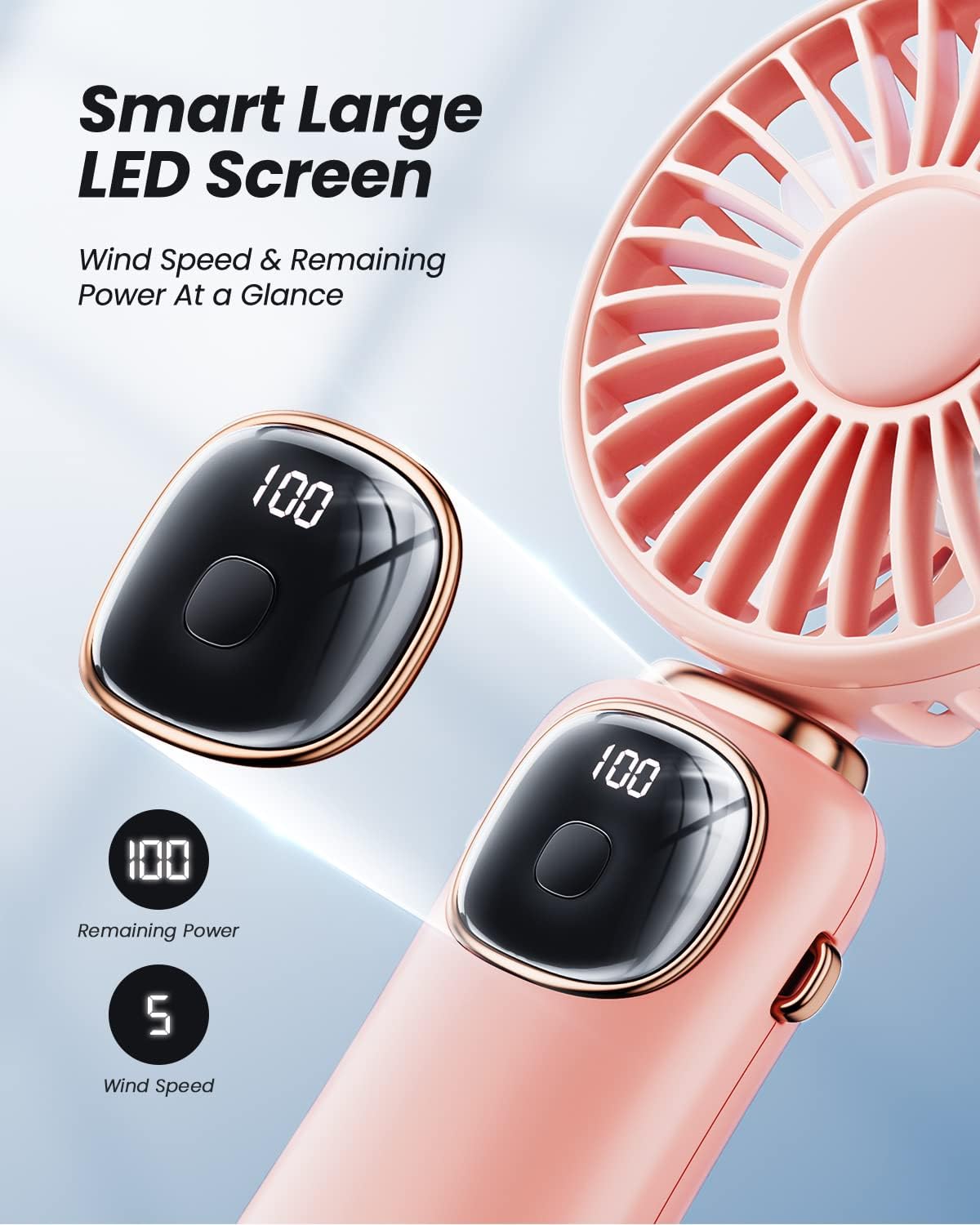 coldSky Portable Handheld Fan, 4000mAh Battery Operated 3 in 1 Multifunction Personal Travel Fans with Digital Display, 90° Foldable Desk Fans with Base, 5 Speed Lash Fan for Makeup/Office