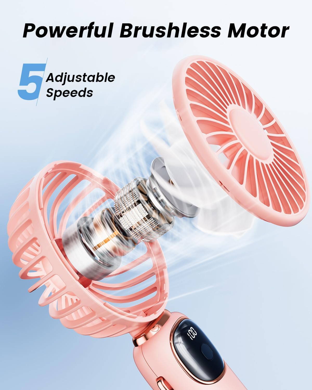 coldSky Portable Handheld Fan, 4000mAh Battery Operated 3 in 1 Multifunction Personal Travel Fans with Digital Display, 90° Foldable Desk Fans with Base, 5 Speed Lash Fan for Makeup/Office