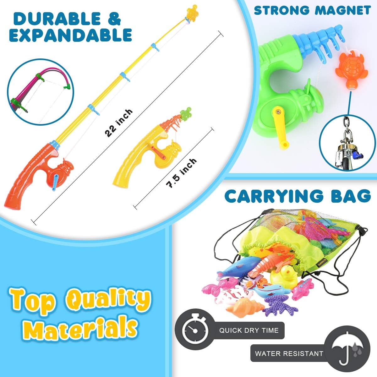 Goody King Magnetic Fishing Game Pool Party Pole Rod Net - Bathtub Outdoor Indoor Carnival Party Water Table Fish Toys Age 3-5 6 4-8