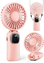 coldSky Portable Handheld Fan, 4000mAh Battery Operated 3 in 1 Multifunction Personal Travel Fans with Digital Display, 90° Foldable Desk Fans with Base, 5 Speed Lash Fan for Makeup/Office