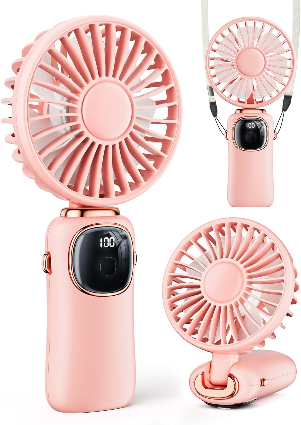 coldSky Portable Handheld Fan, 4000mAh Battery Operated 3 in 1 Multifunction Personal Travel Fans with Digital Display, 90° Foldable Desk Fans with Base, 5 Speed Lash Fan for Makeup/Office