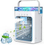 Portable Air Conditioners, 4 in 1 Mini AC Air Conditioner with 1000ml Water Tank, 3 Speeds, 2 Mist Modes, 2/4/8H Timer, Ambient Light, USB Evaporative Air Cooler Cooling Fan for Camping Room Bedroom