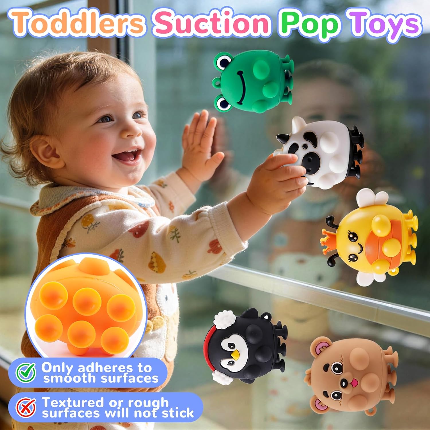 Animal Pop Suction Fidgets Toys, Toddler Travel Toys for Airplane Car Activities Essential, Party Favors for Kids, Goodie Bags Stuffers for Kids, Toddler Bath Toys, Birthday Gifts for Boy Girls