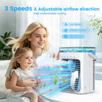Portable Air Conditioners, 4 in 1 Mini AC Air Conditioner with 1000ml Water Tank, 3 Speeds, 2 Mist Modes, 2/4/8H Timer, Ambient Light, USB Evaporative Air Cooler Cooling Fan for Camping Room Bedroom