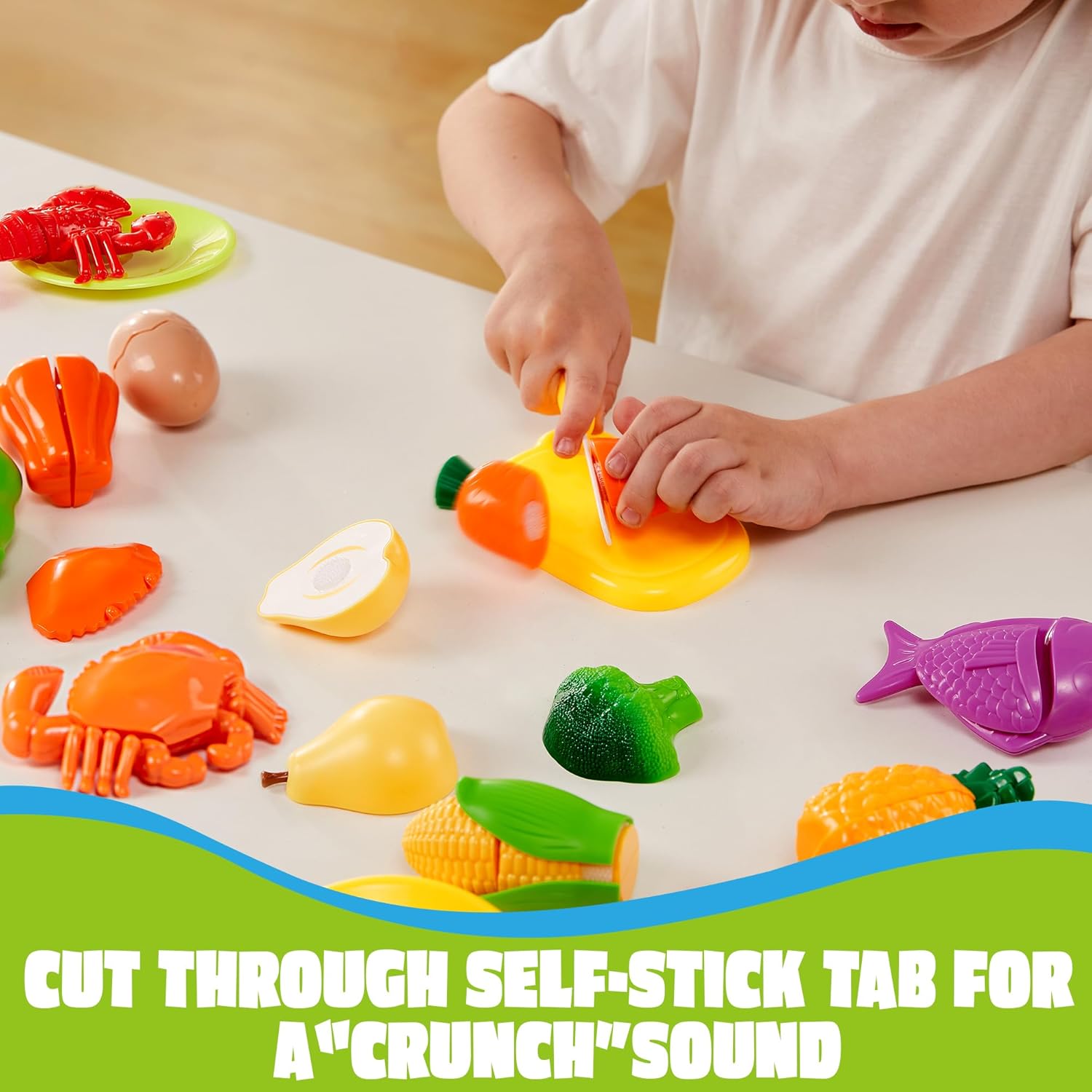 Learning Toys Play Food Set for Toddlers, Cutting Food for Preschool Activities, Play Kitchen Accessories, Educational Toys, Color Sorting Set for Boys & Girls, Back to School Gifts for Toddlers