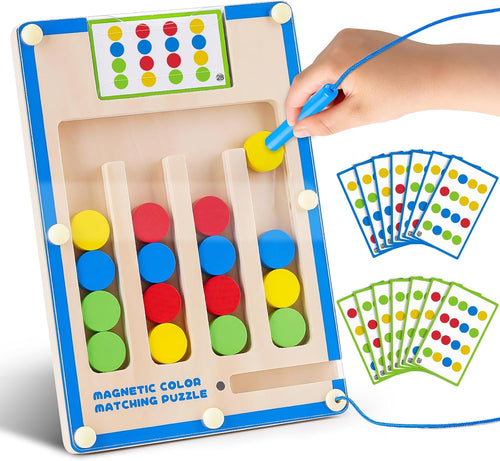 3 4 5 Year Old Boy Birthday Gift, Kids Magnetic Color Matching Puzzle Board | Montessori Toys for 3-5 Year Old Boys, Kids Autism Sensory Travel Toy for Plane, Wooden Maze Game for Girls Boy Brain Teaser