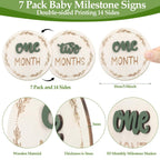 7 Pack Baby Monthly Milestone Signs, Double Sided Baby Milestone Signs Wooden Baby Announcement Sign for 1-12 Months Baby Milestone Pictures