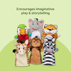 Melissa & Doug Safari Buddies Hand Puppets, Set of 6 (Elephant, Tiger, Parrot, Giraffe, Monkey, Zebra) Soft, Plush Puppet, Stuffed Animals, Pretend Play Toddler Toys for Girls & Boys 2+