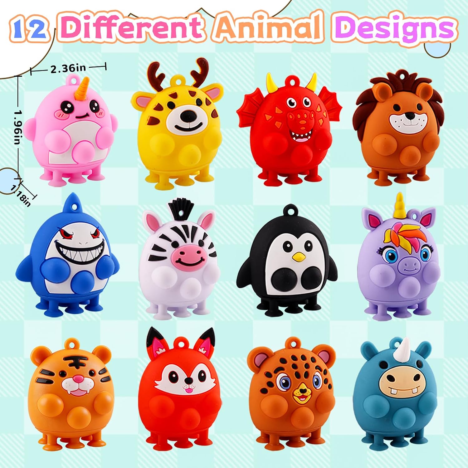 Animal Pop Suction Fidgets Toys, Toddler Travel Toys for Airplane Car Activities Essential, Party Favors for Kids, Goodie Bags Stuffers for Kids, Toddler Bath Toys, Birthday Gifts for Boy Girls