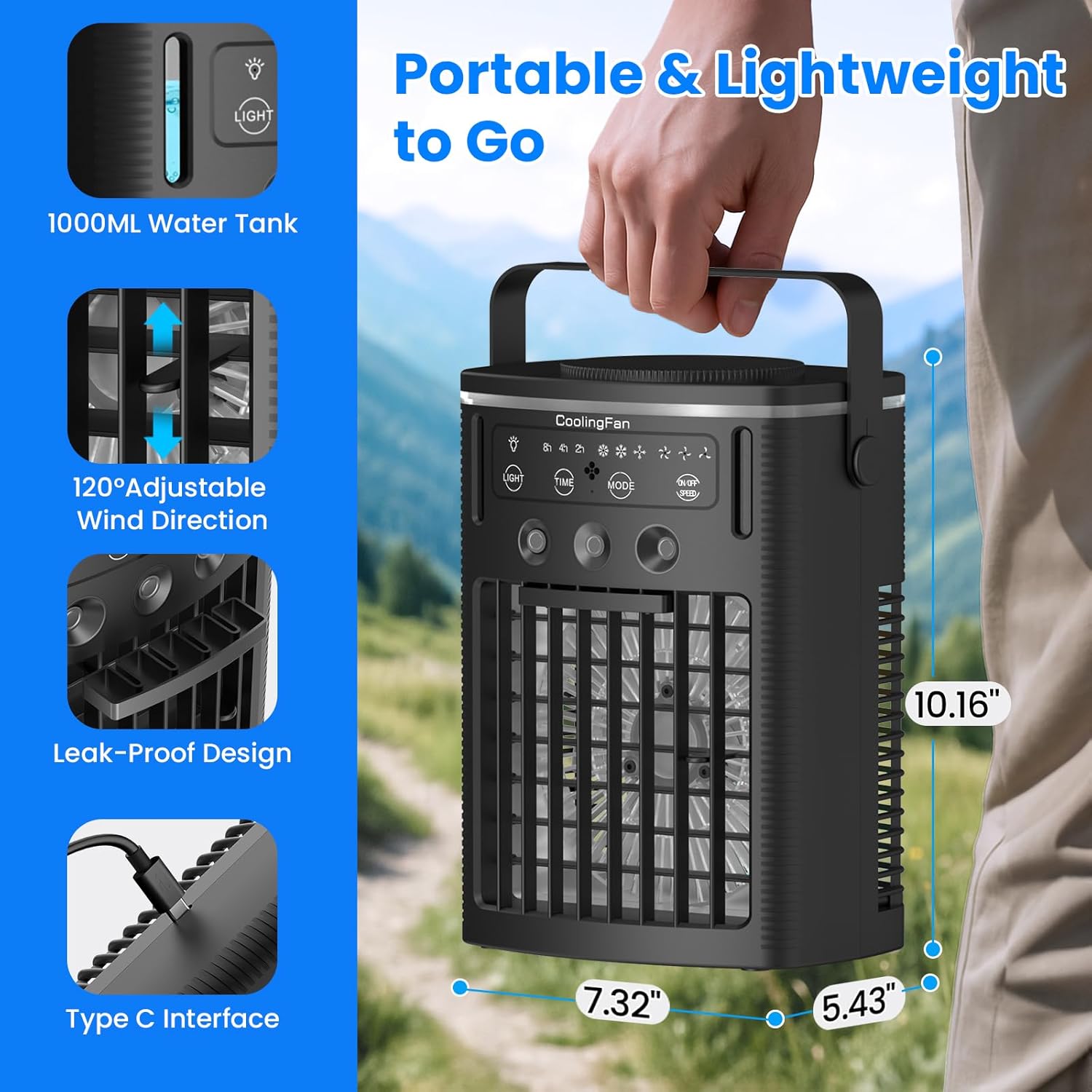 Portable Air Conditioners, Small Air Conditioner Portable with Remote, 3 Speeds & 3 Mist Modes & Timer Mini Evaporative Air Cooler, Personal Cooling Misting Fan for Bedroom Office Room Desk, Black