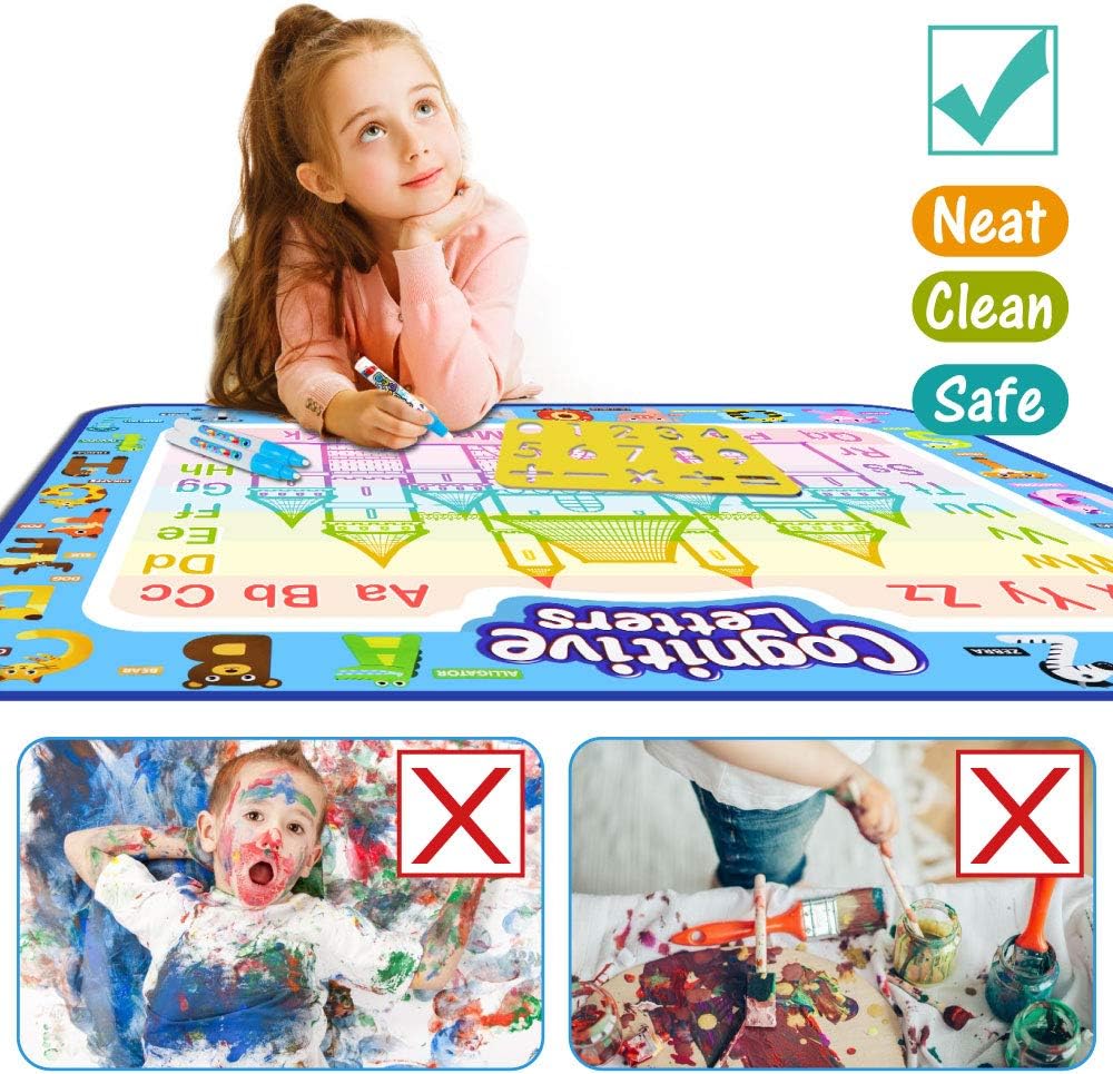 Jasonwell Aqua Water Doodle Mat 40 X 32 Inches Large Magic Drawing Doodling Mat Coloring Mat Educational Toys Christmas Birthday Gifts for Kids Toddler Boys Girls Age 2 3 4 5 6 7 8 Year Old
