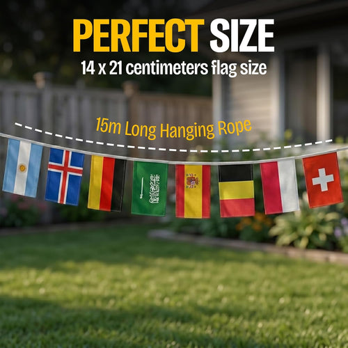 2026 World Cup Flag Bunting String, Double-Sided Polyester Rope 15m - Soccer tournament Bunting Banner for Party Decorations for Tournaments, Garden Streets & Pub Bar