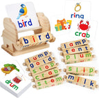 Montessori Educational Toy，Learning Activities Gift for Kid 3-6 Year | Wooden Reading Blocks Toys, Learning Activities for Preschool Kindergarten, Turning Rotating Matching Flash Card Games