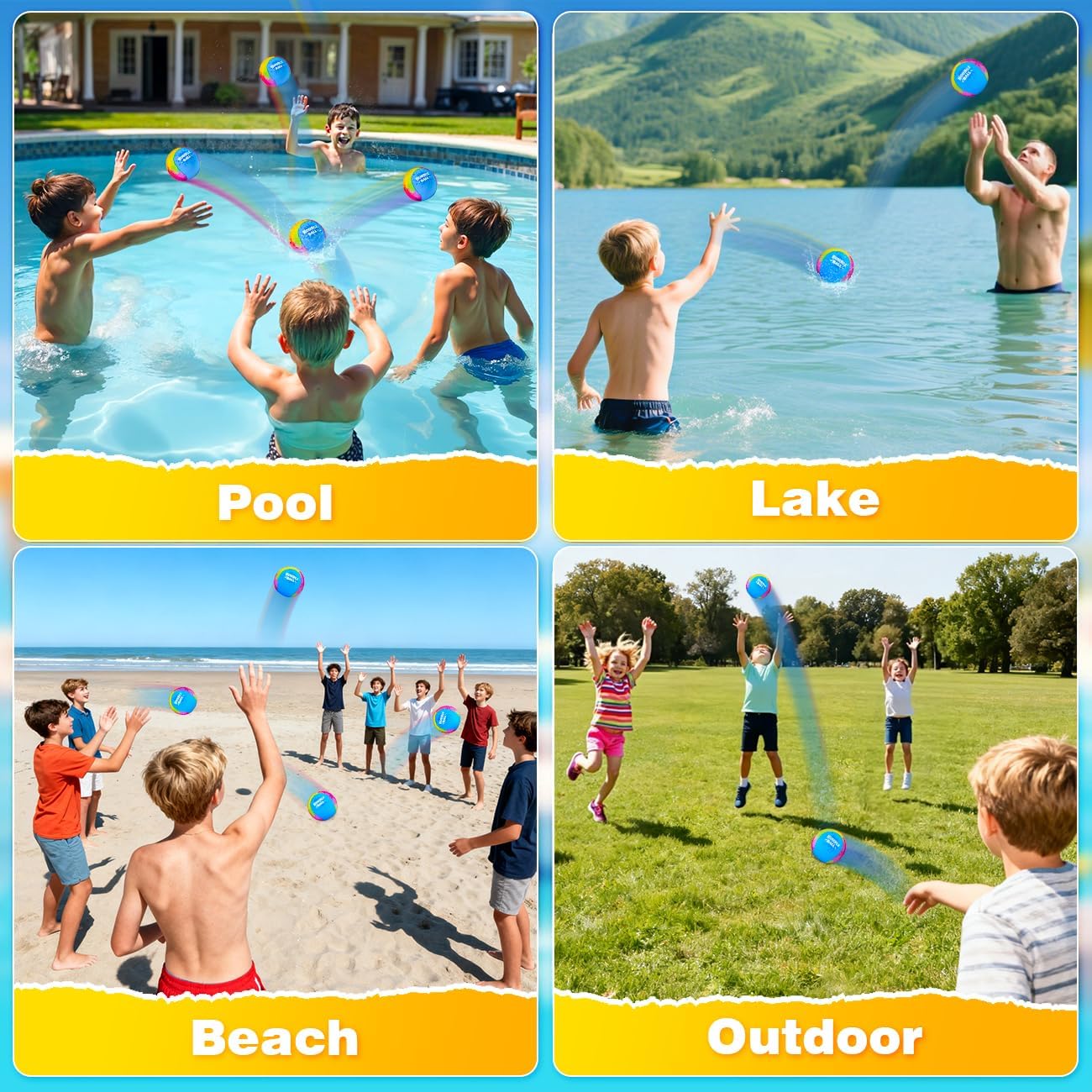 Bambilo Water Skipping Ball | 2-Pack Bounce Balls | Water Bouncing Beach Balls & Grip Ball | Pool Toys for Kids Age 5-8-12 | Great Summer Water Toy for Beach Swimming Pool River Lake