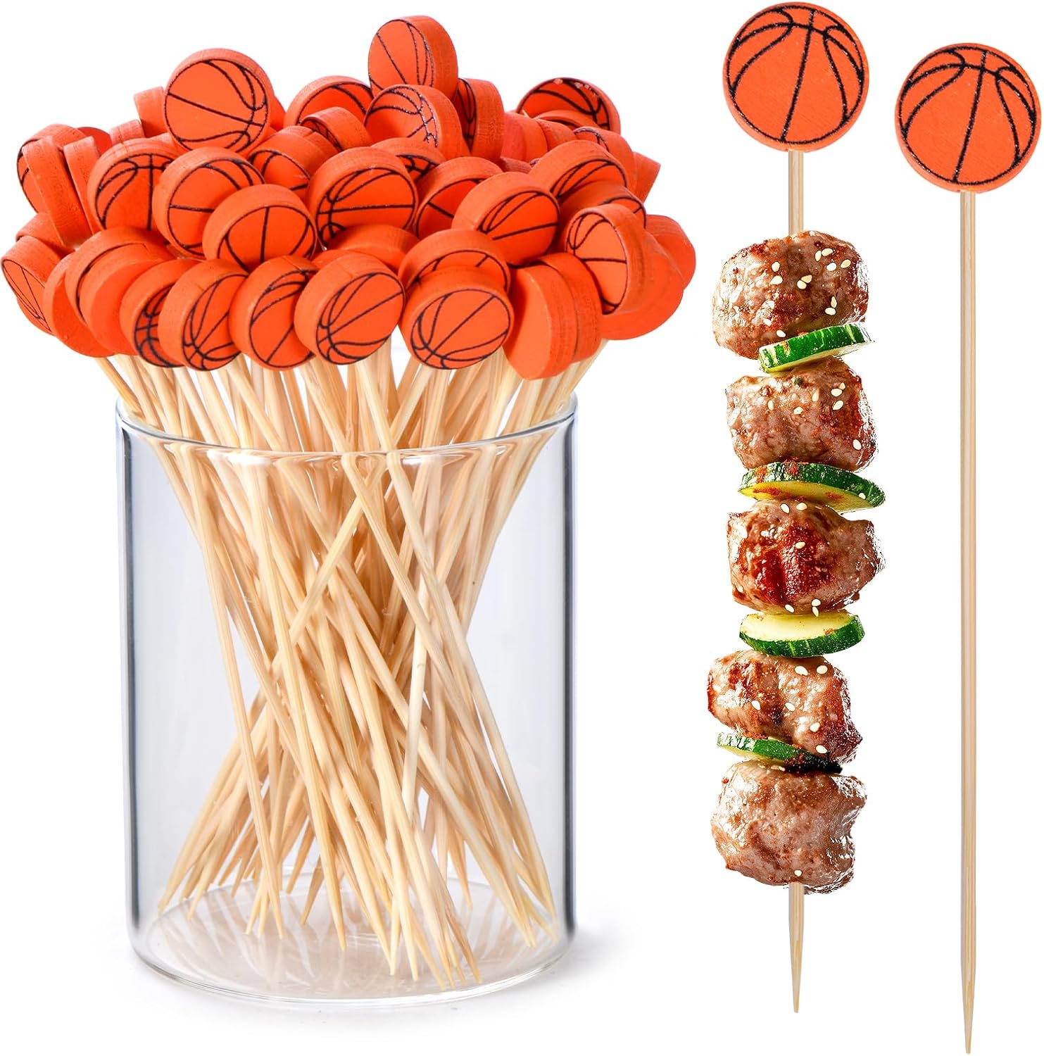 JtmyAota 100 Pack Football Toothpicks, 4.7 Inch Bamboo Cocktail Picks, Bamboo Toothpicks for Rugby Ball Super Bowl League Sports Catered Events Party Supplies