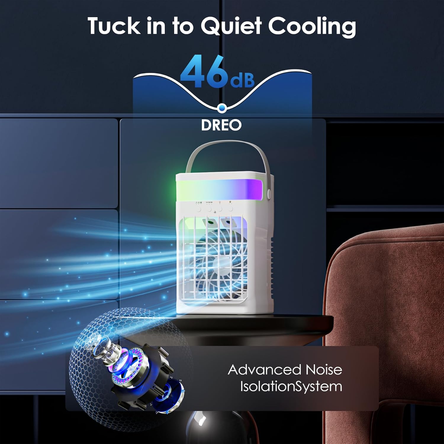 Portable Air Conditioner, Cooling Fan 3 Speeds & 3 Modes Personal Cooling Fan Mini Air Conditioner Fan with Remote, 1500ML Water Tank, Night Light, No battery, for Home Office Bedroom