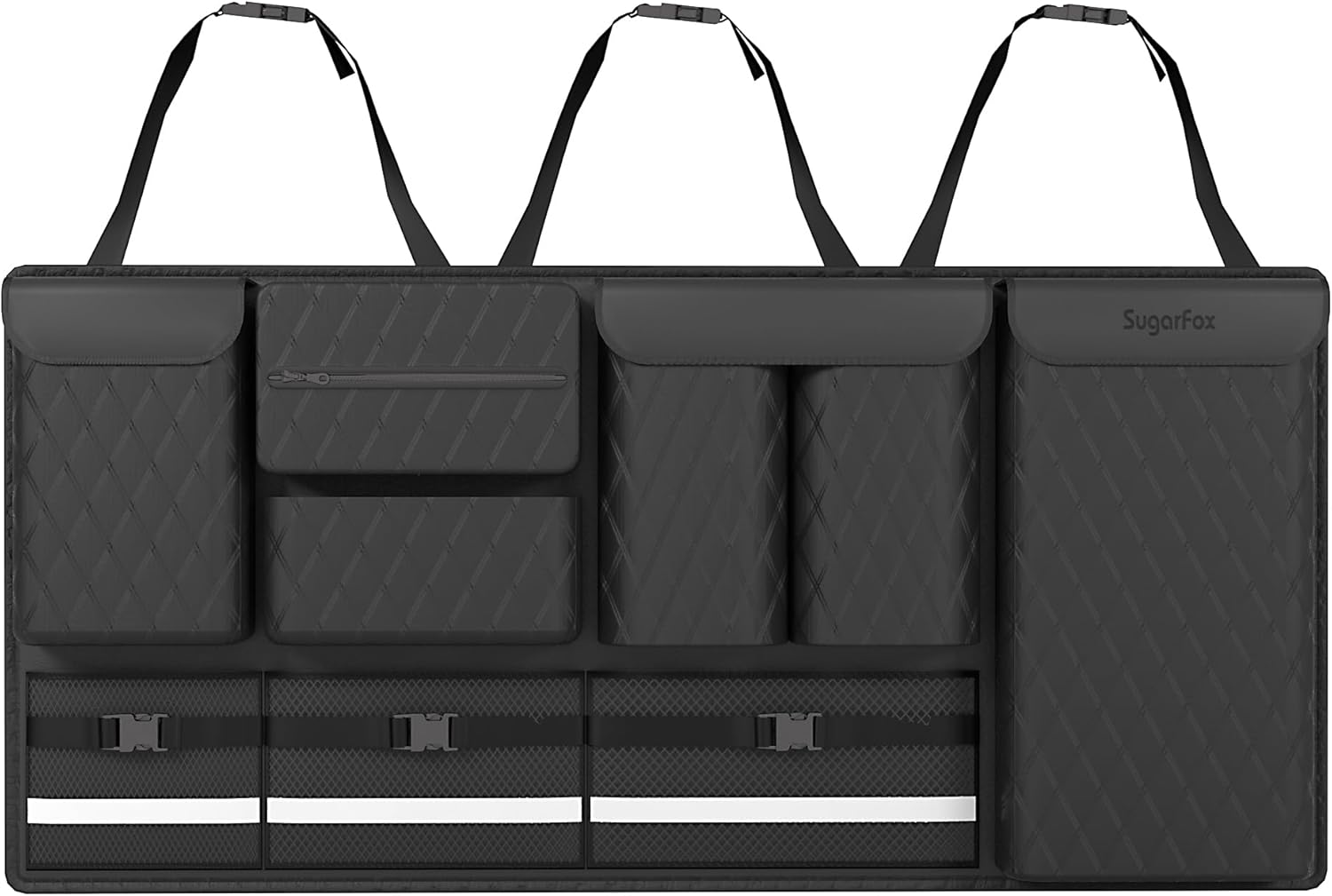 SugarFox Backseat Hanging Trunk Organizer for SUVs, Cars, Trucks & MPVs | Multi-Pocket Storage with Anti-Slip Straps | Space-Saving Auto Accessory | Gift for Drivers | 37.8" x 18.1"