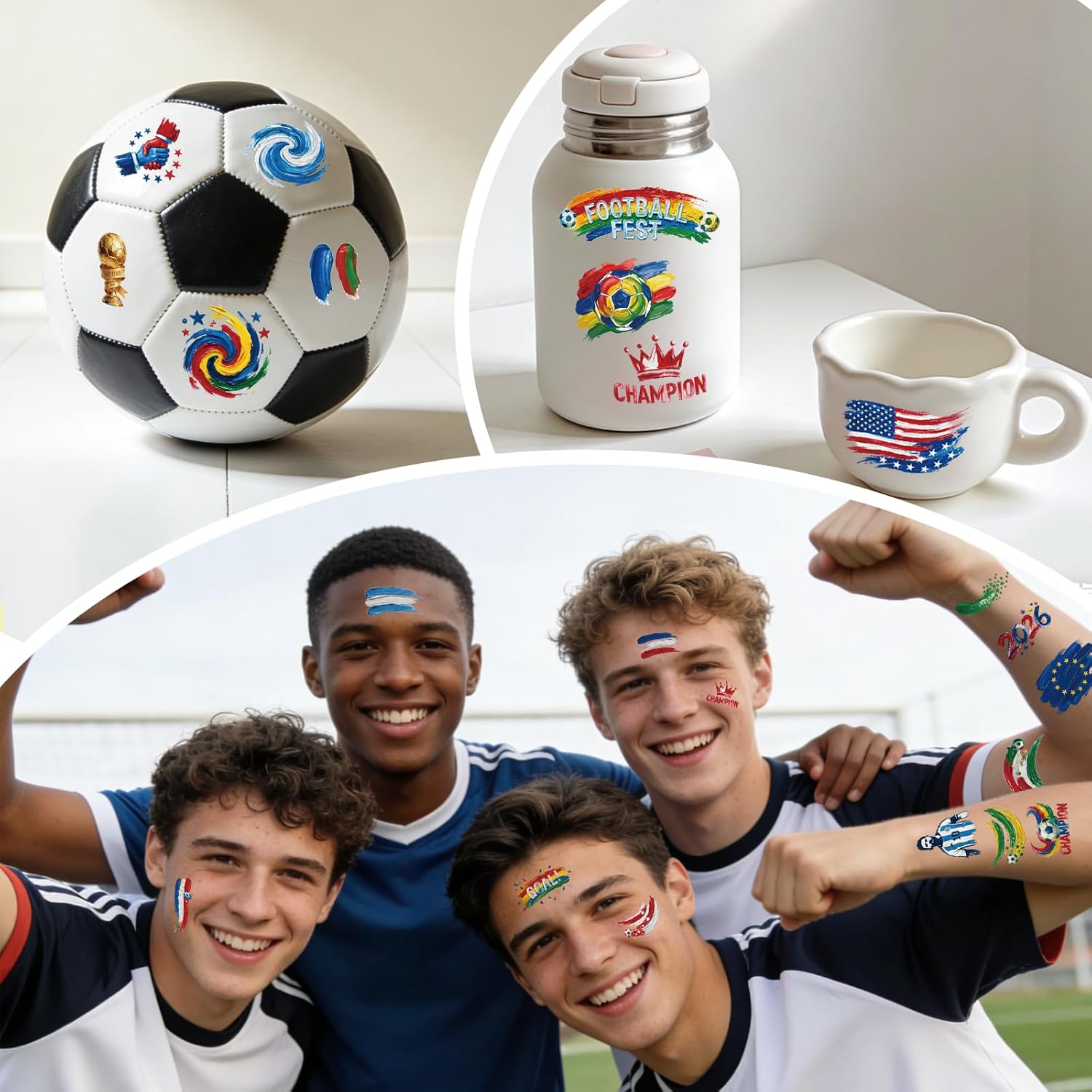Awinmay 45 Pcs Soccer Tattoos - World Cup Temporary Tattoos for Kids，Adult，Teens，Soccer Party Favors Sports Themed Supplies Fake Tattoo Stickers，World Cup 2026 Merchandise，Kids Goodie Bag Stuffers