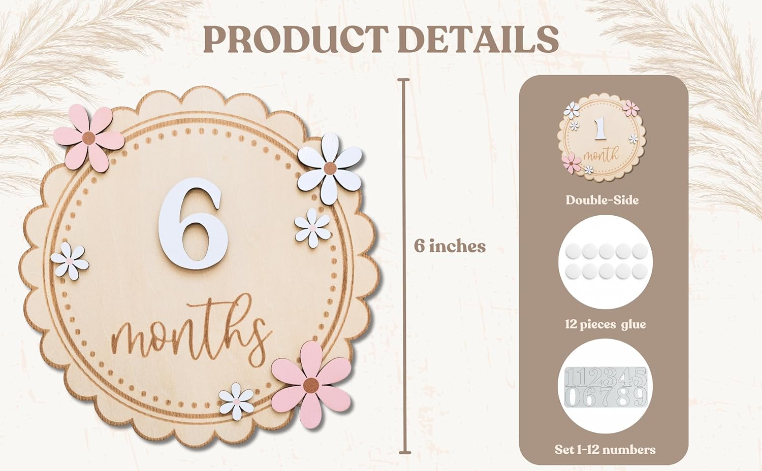 Baby Girl Monthly Milestone Signs, 1-12 Monthly Baby Milestone Girl, Newborn Photography Props Double-Sided, Nursery Decor for Girls